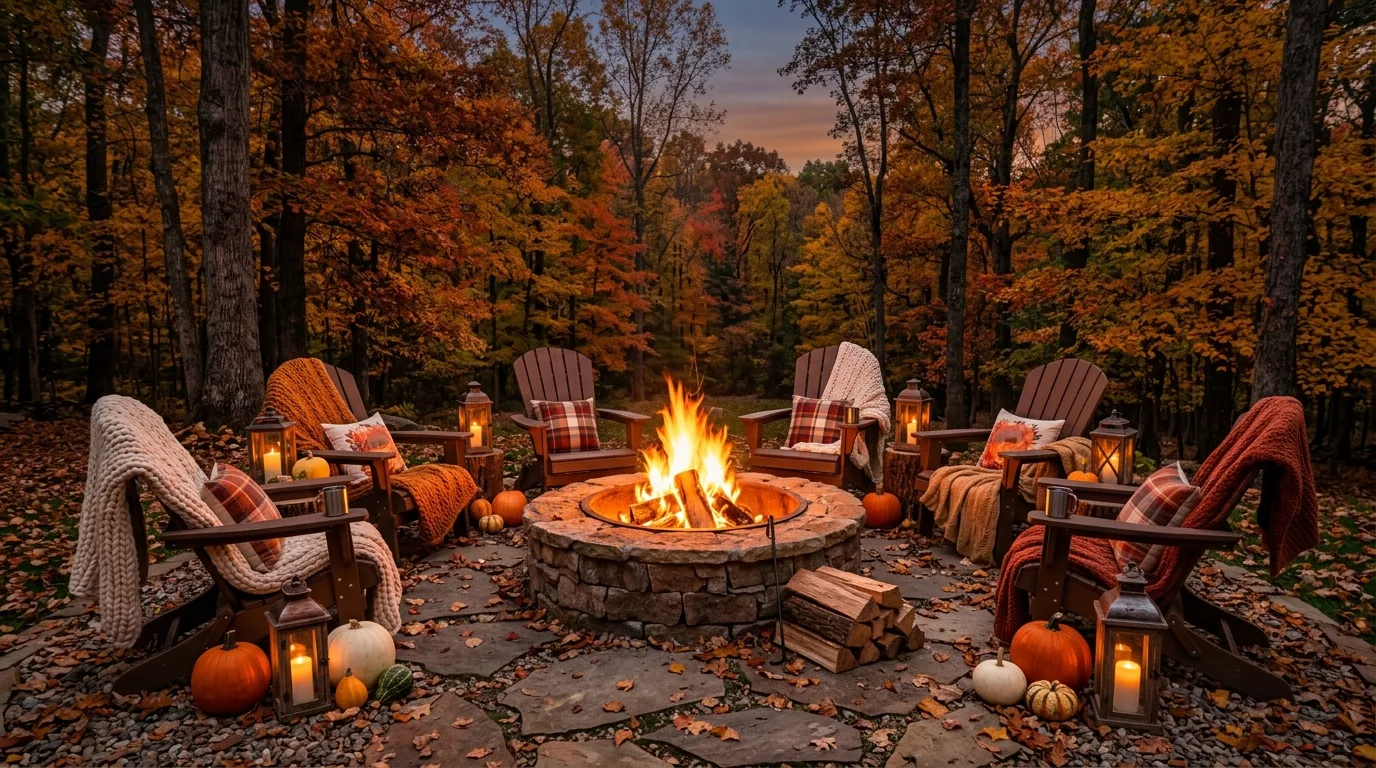 Bring lanterns in for evening warmth inspiration for an outdoor fall setting.